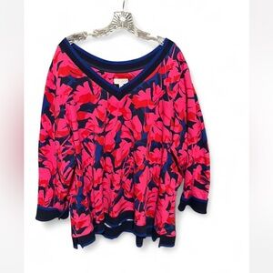 Sports Savvy Hot Pink & Royal Blue Floral pattern v-neck pullover